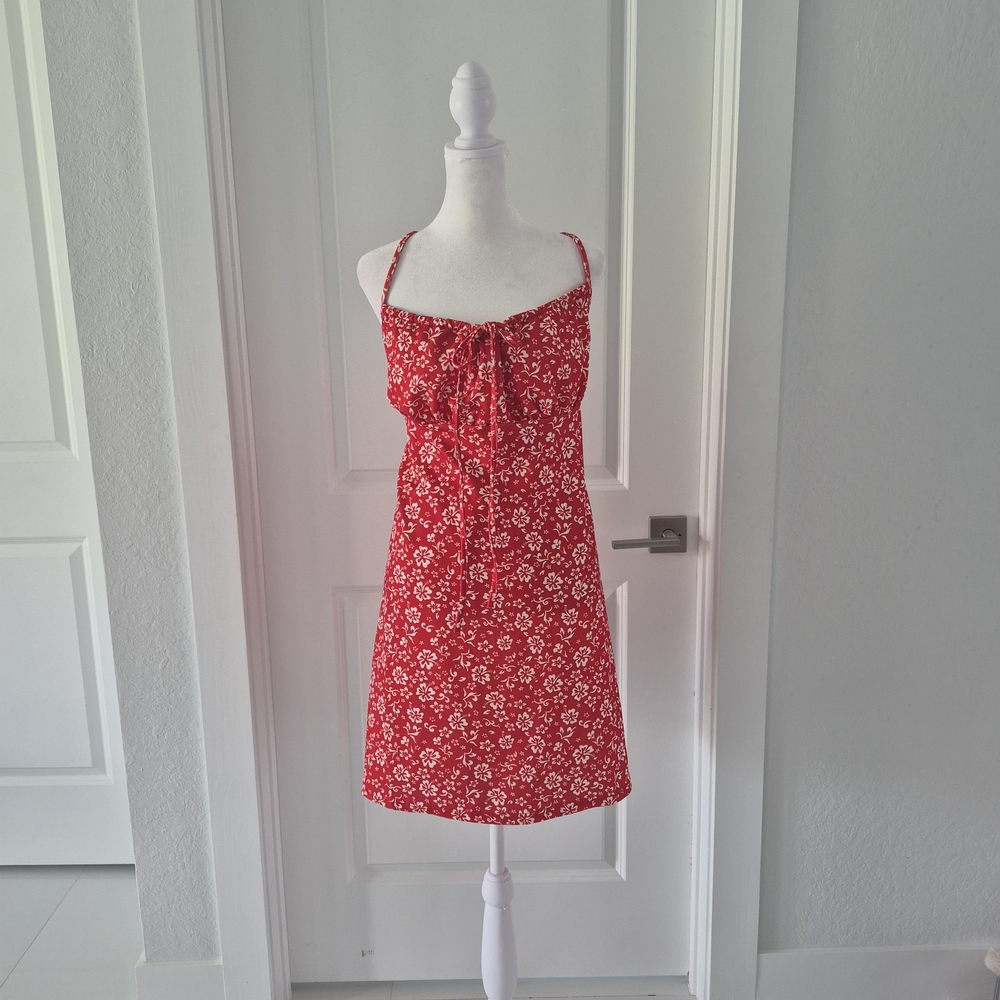 Red Floral Tie-Front Sundress